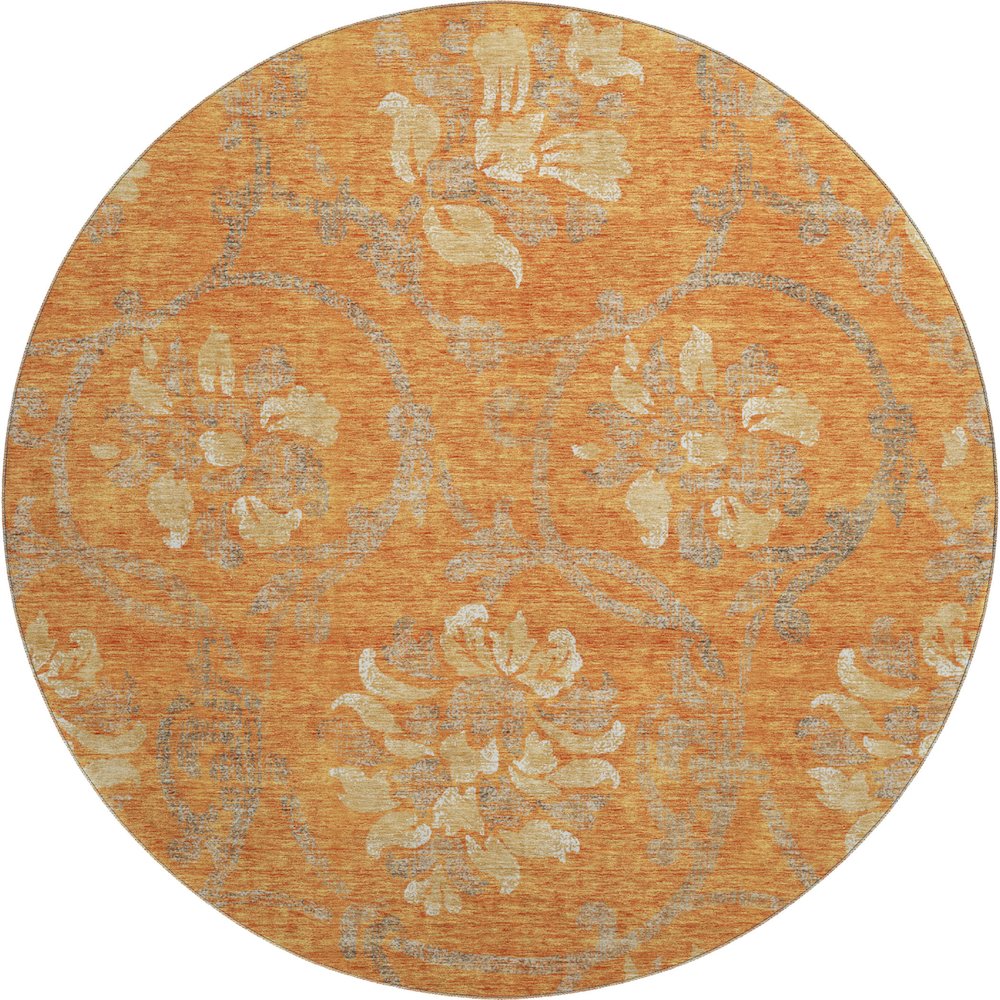Premium Machine Washable Mayfield AMF762 Orange 8' x 8' Round Rug. Picture 1