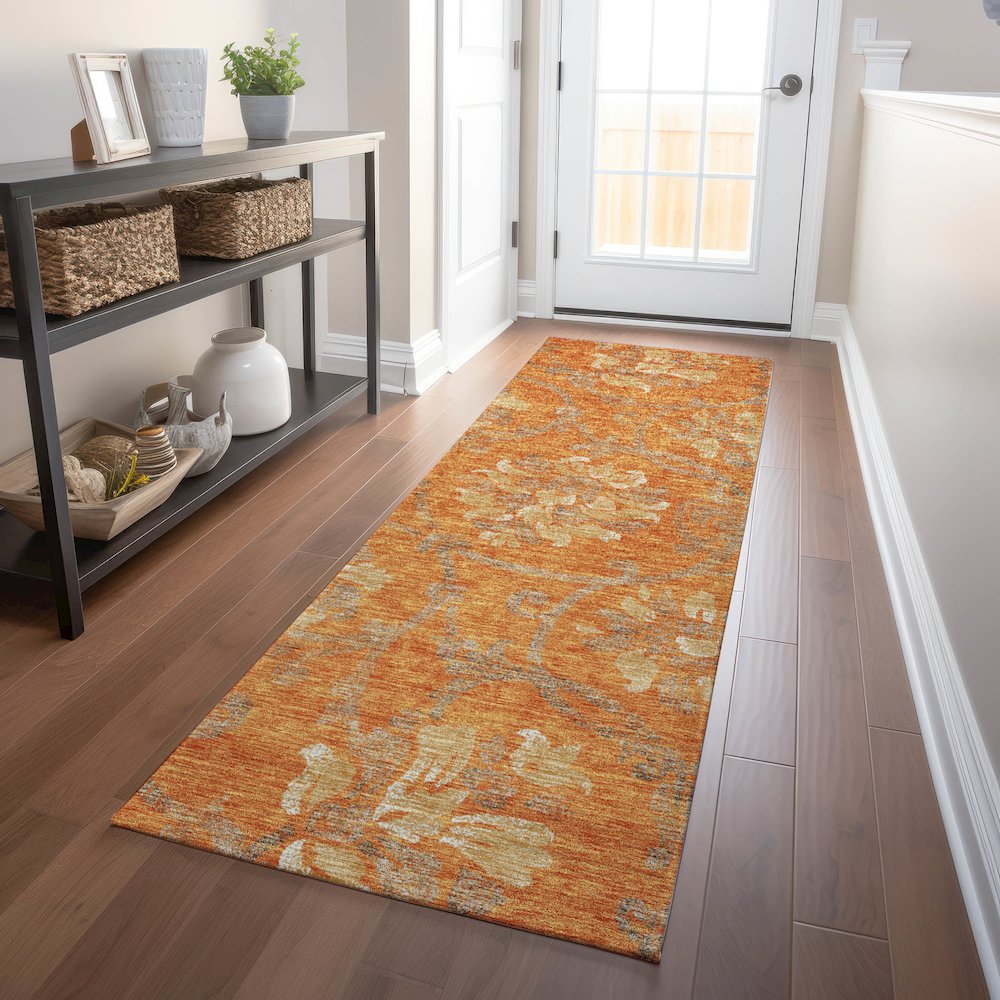 Premium Machine Washable Mayfield AMF762 Orange 2'3" x 7'6" Runner Rug. Picture 5