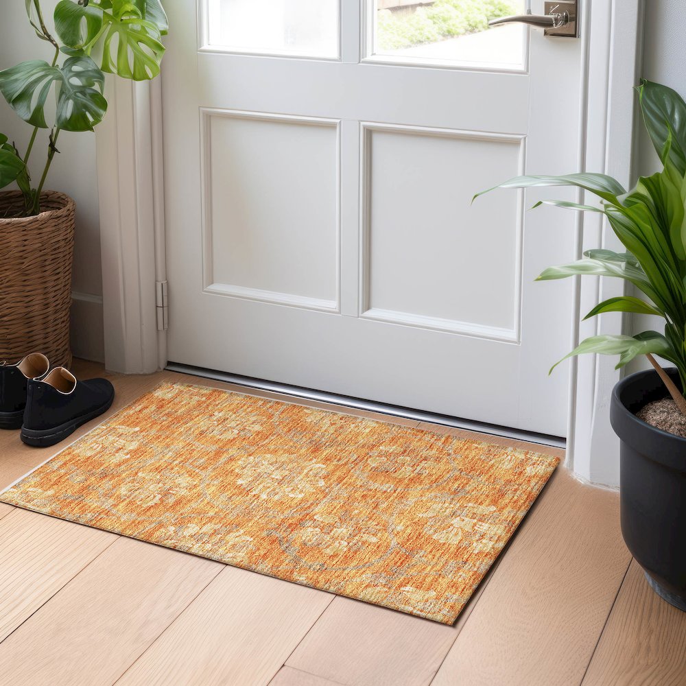 Premium Machine Washable Mayfield AMF762 Orange 1'8" x 2'6" Rug. Picture 5