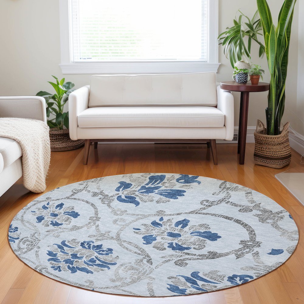 Premium Machine Washable Mayfield AMF762 Sky 8' x 8' Round Rug. Picture 5