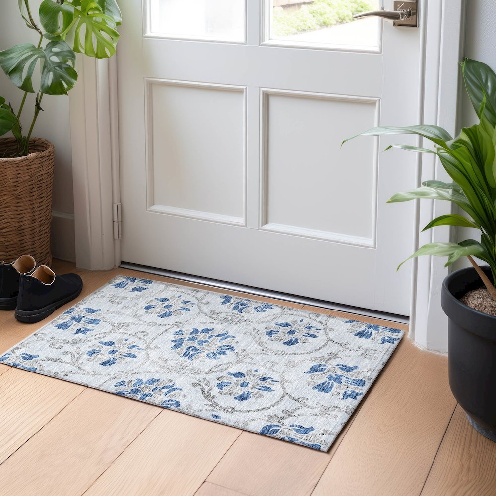 Premium Machine Washable Mayfield AMF762 Sky 1'8" x 2'6" Rug. Picture 5