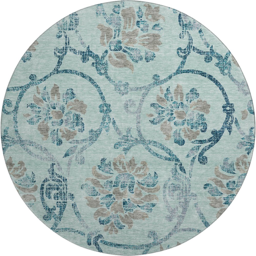 Premium Machine Washable Mayfield AMF762 Teal 8' x 8' Round Rug. Picture 1