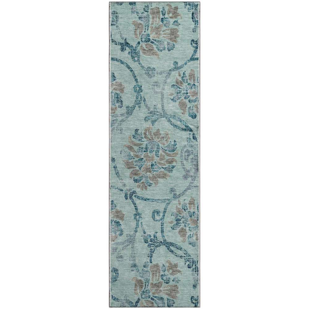 Premium Machine Washable Mayfield AMF762 Teal 2'3" x 7'6" Runner Rug. Picture 1