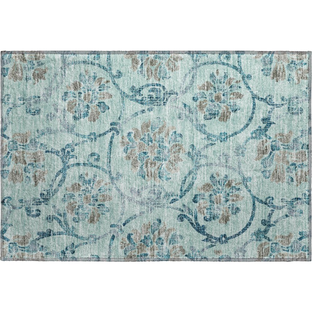Premium Machine Washable Mayfield AMF762 Teal 1'8" x 2'6" Rug. Picture 1
