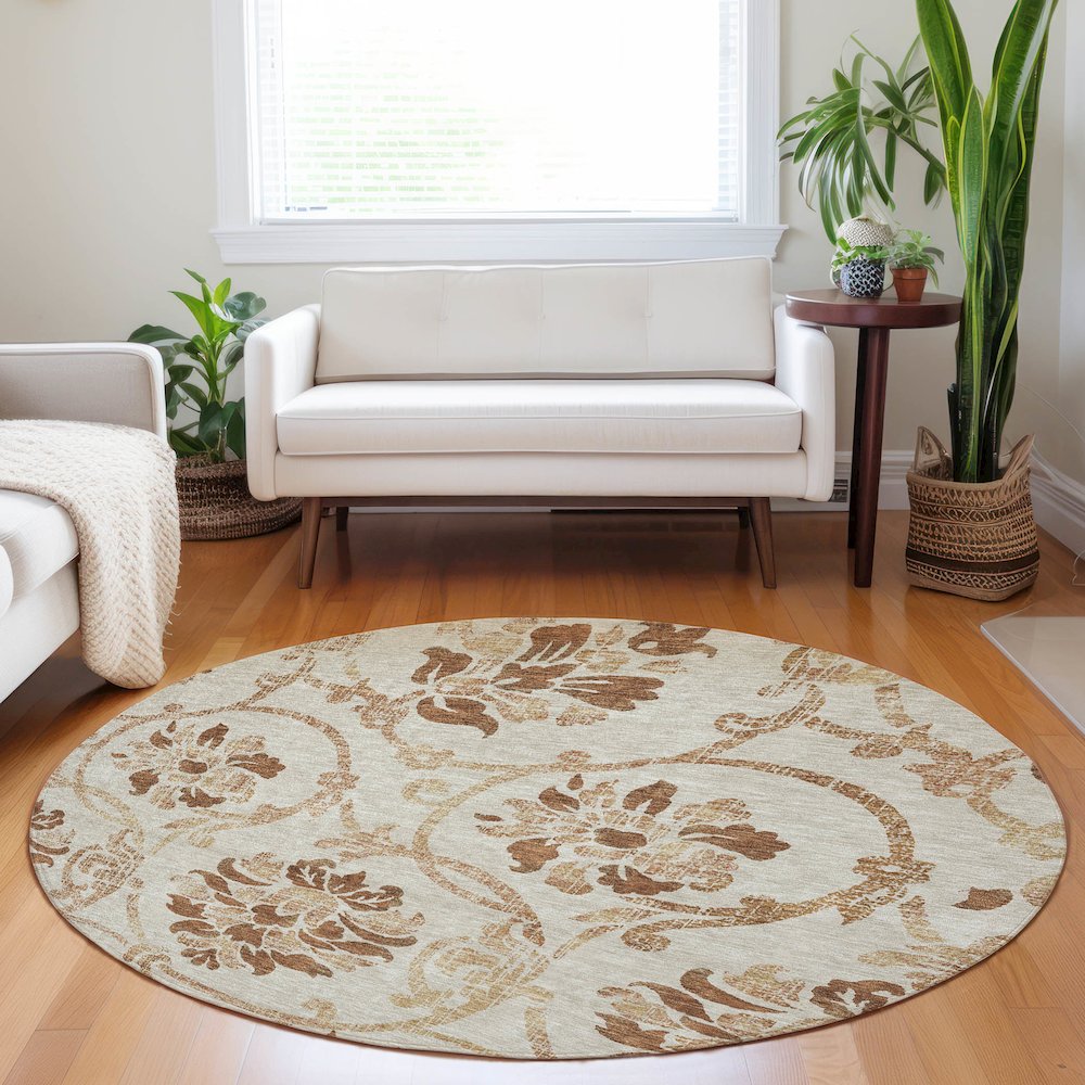 Premium Machine Washable Mayfield AMF762 Terracotta 8' x 8' Round Rug. Picture 5