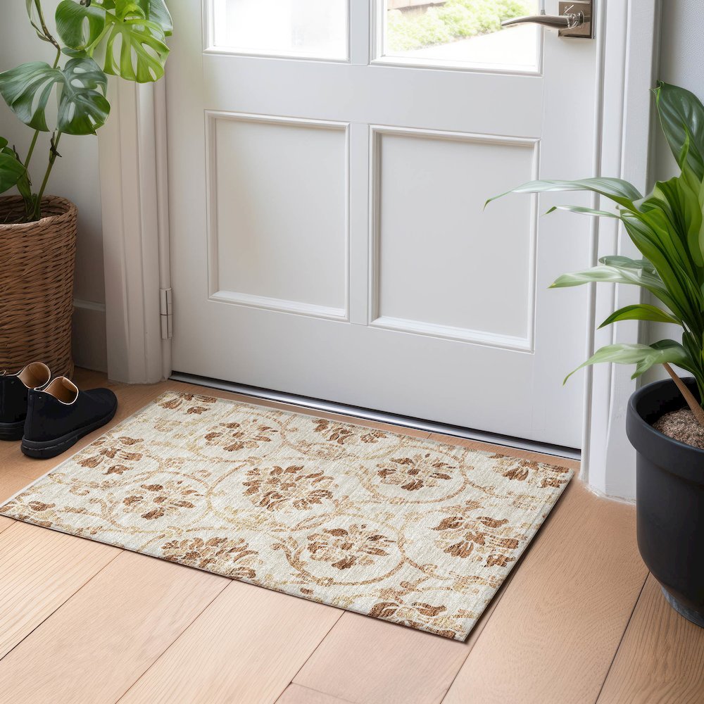 Premium Machine Washable Mayfield AMF762 Terracotta 1'8" x 2'6" Rug. Picture 5