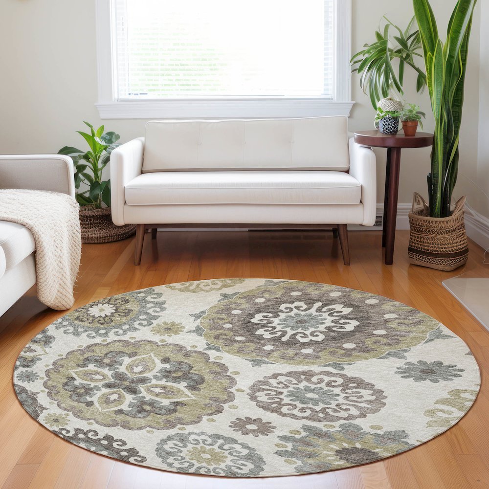Premium Machine Washable Mayfield AMF763 Beige 8' x 8' Round Rug. Picture 5