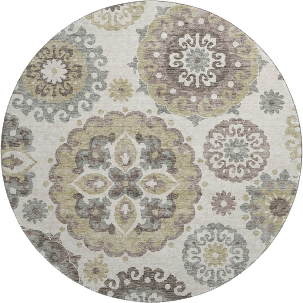 Premium Machine Washable Mayfield AMF763 Beige 8' x 8' Round Rug. Picture 1