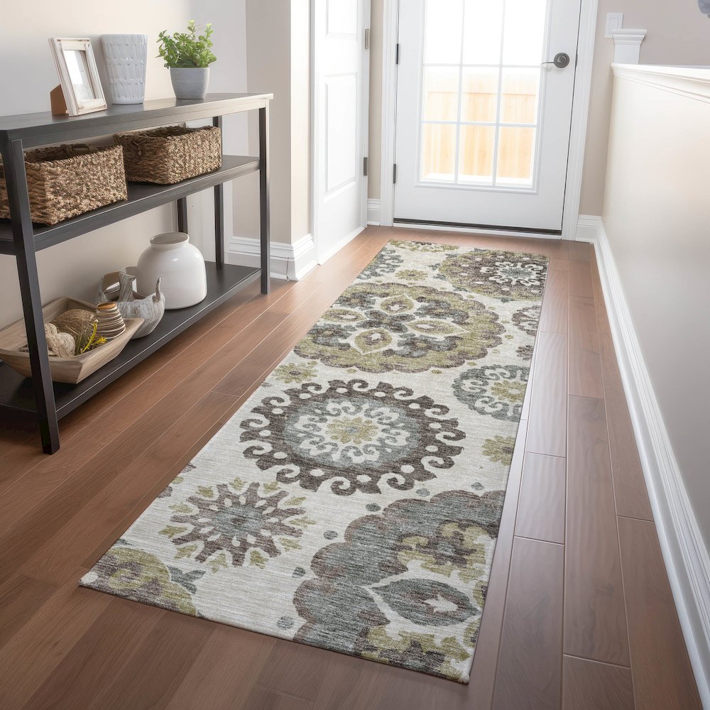 Premium Machine Washable Mayfield AMF763 Beige 2'3" x 7'6" Runner Rug. Picture 5