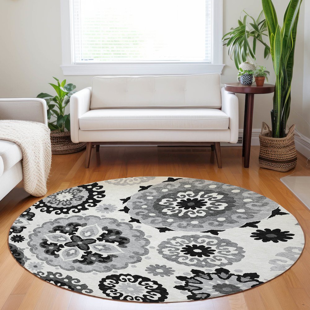 Premium Machine Washable Mayfield AMF763 Black 8' x 8' Round Rug. Picture 5