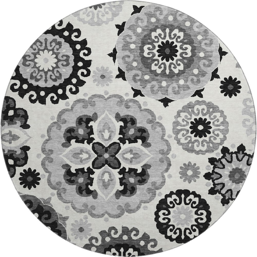 Premium Machine Washable Mayfield AMF763 Black 8' x 8' Round Rug. Picture 1