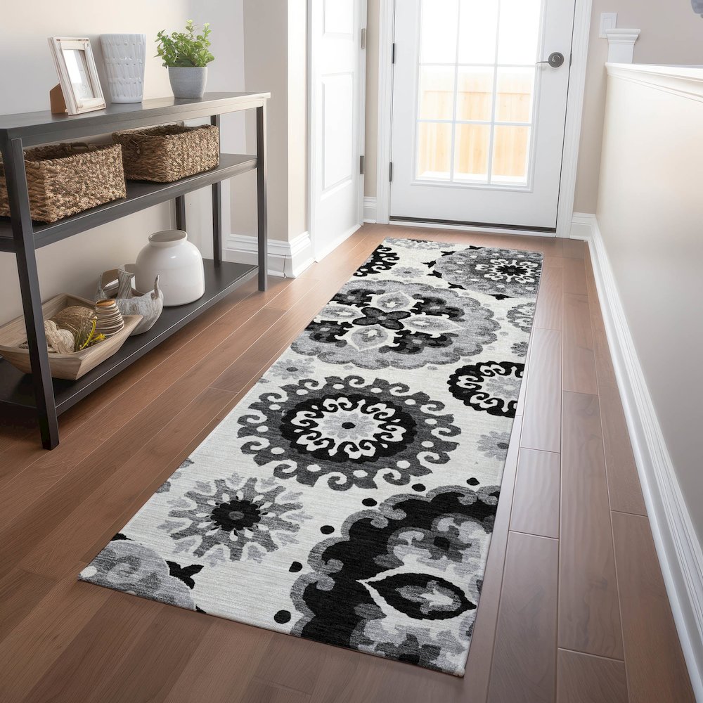Premium Machine Washable Mayfield AMF763 Black 2'3" x 7'6" Runner Rug. Picture 5