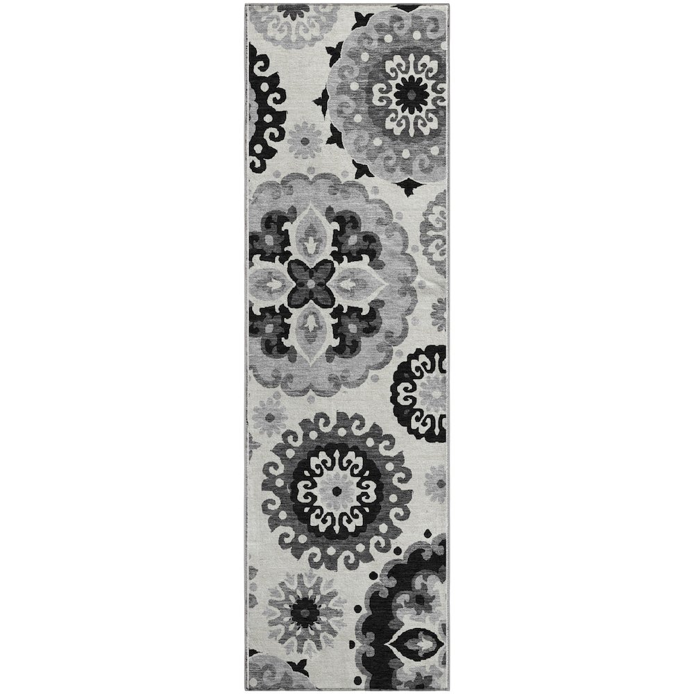 Premium Machine Washable Mayfield AMF763 Black 2'3" x 7'6" Runner Rug. Picture 1