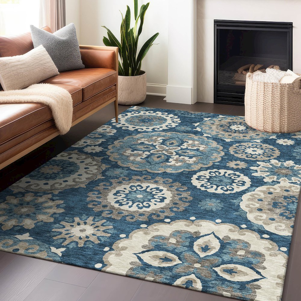 Premium Machine Washable Mayfield AMF763 Blue 2'6" x 3'10" Rug. Picture 6