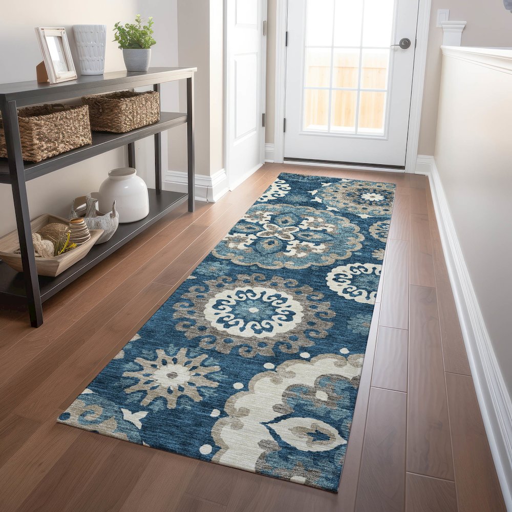 Premium Machine Washable Mayfield AMF763 Blue 2'3" x 7'6" Runner Rug. Picture 5