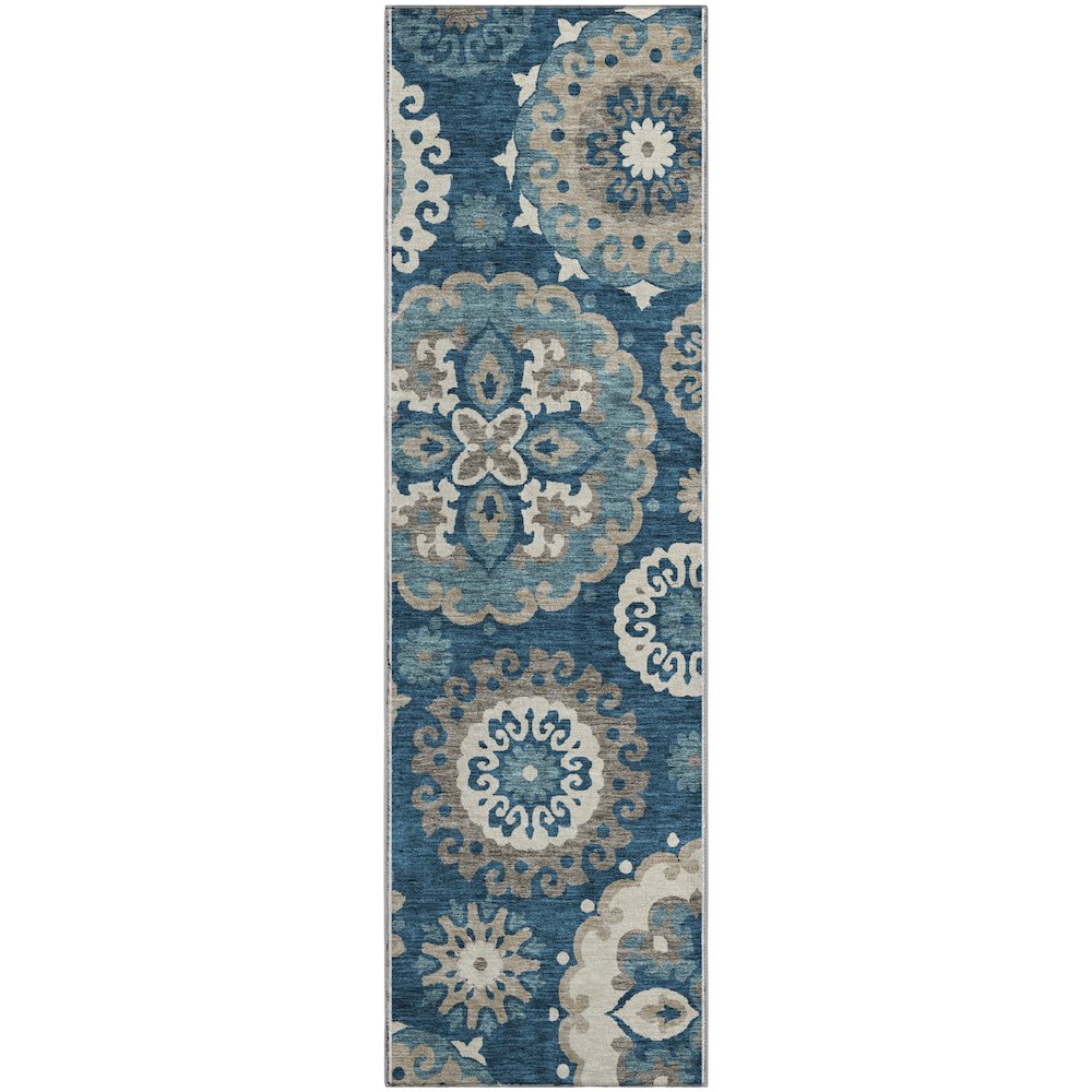Premium Machine Washable Mayfield AMF763 Blue 2'3" x 7'6" Runner Rug. Picture 1