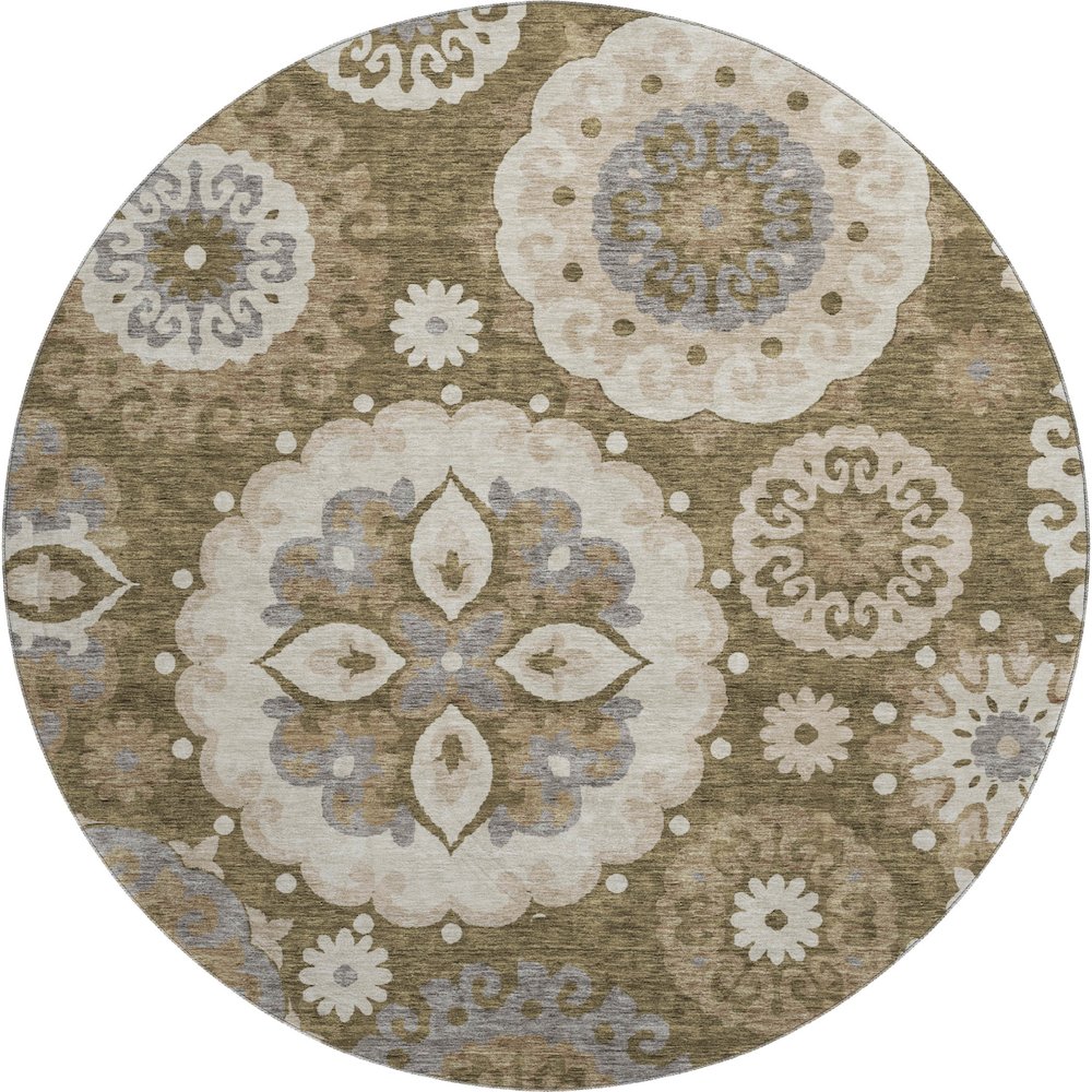 Premium Machine Washable Mayfield AMF763 Brown 8' x 8' Round Rug. Picture 1