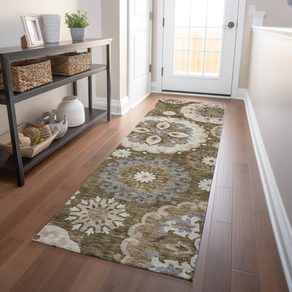 Premium Machine Washable Mayfield AMF763 Brown 2'3" x 7'6" Runner Rug. Picture 5
