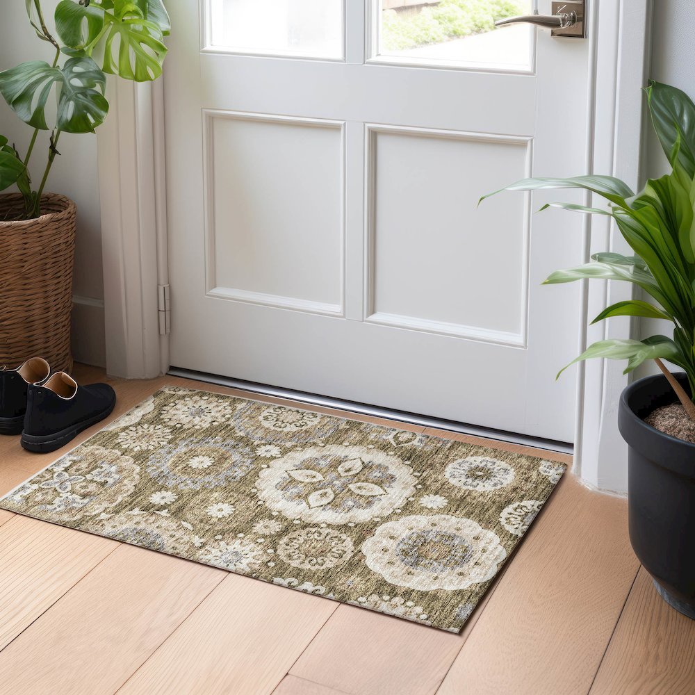 Premium Machine Washable Mayfield AMF763 Brown 1'8" x 2'6" Rug. Picture 5