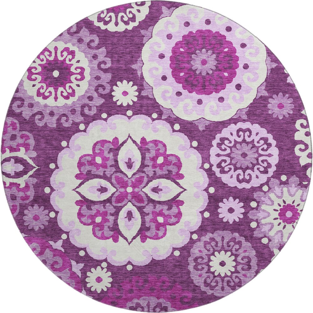 Premium Machine Washable Mayfield AMF763 Eggplant 8' x 8' Round Rug. Picture 1