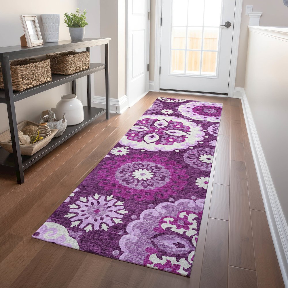 Premium Machine Washable Mayfield AMF763 Eggplant 2'3" x 7'6" Runner Rug. Picture 5