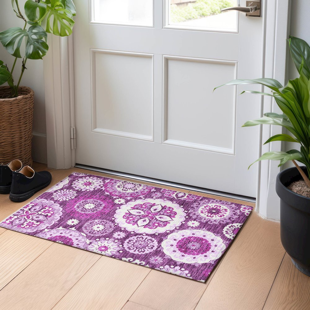 Premium Machine Washable Mayfield AMF763 Eggplant 1'8" x 2'6" Rug. Picture 5