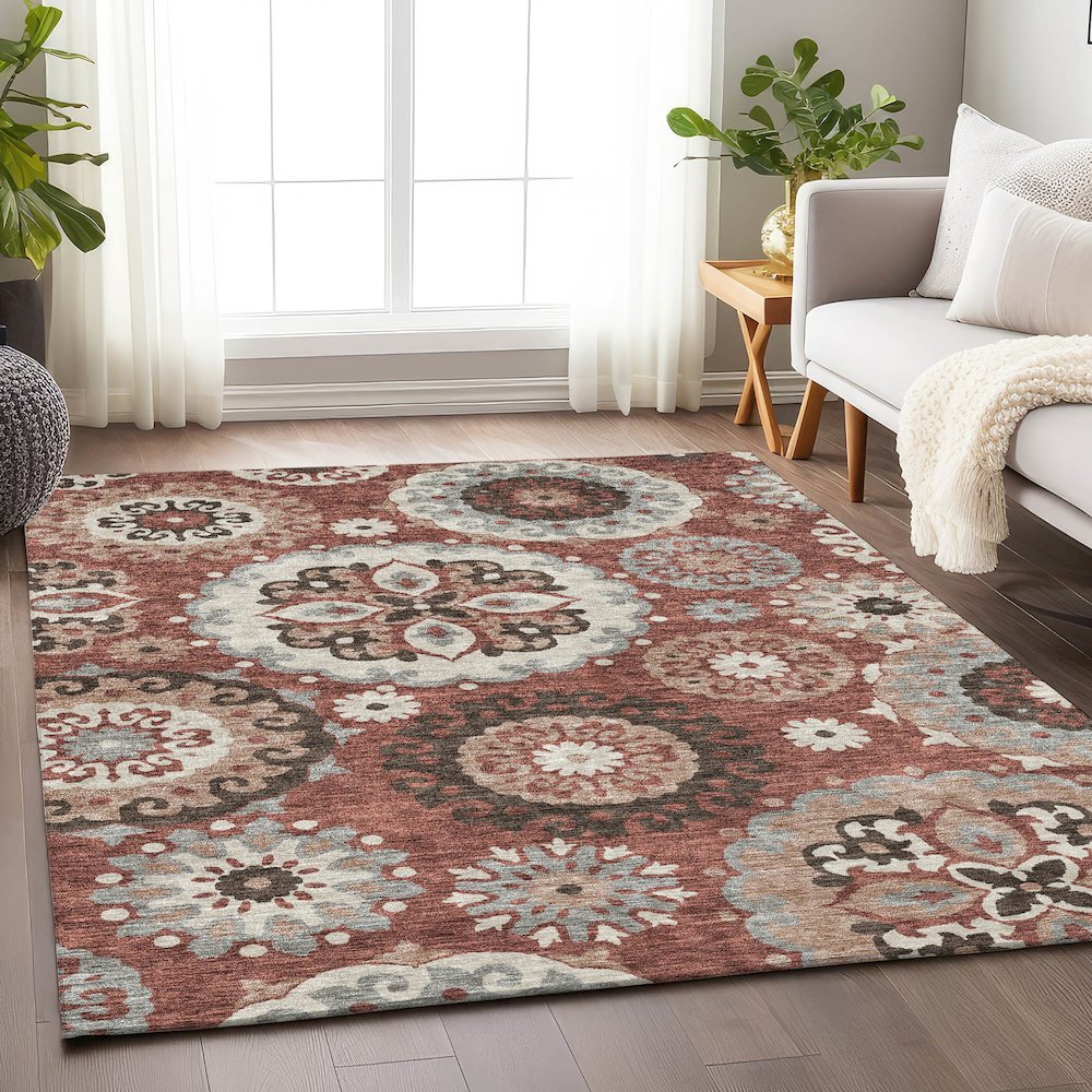 Premium Machine Washable Mayfield AMF763 Paprika 2'6" x 3'10" Rug. Picture 5