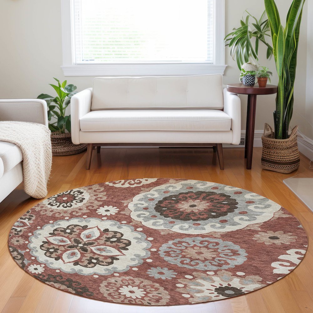 Premium Machine Washable Mayfield AMF763 Paprika 8' x 8' Round Rug. Picture 5