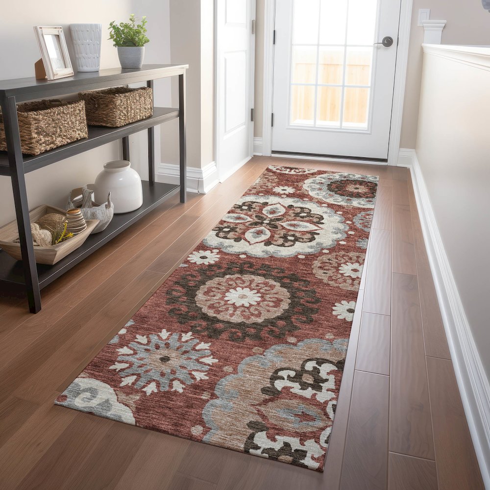Premium Machine Washable Mayfield AMF763 Paprika 2'3" x 7'6" Runner Rug. Picture 5