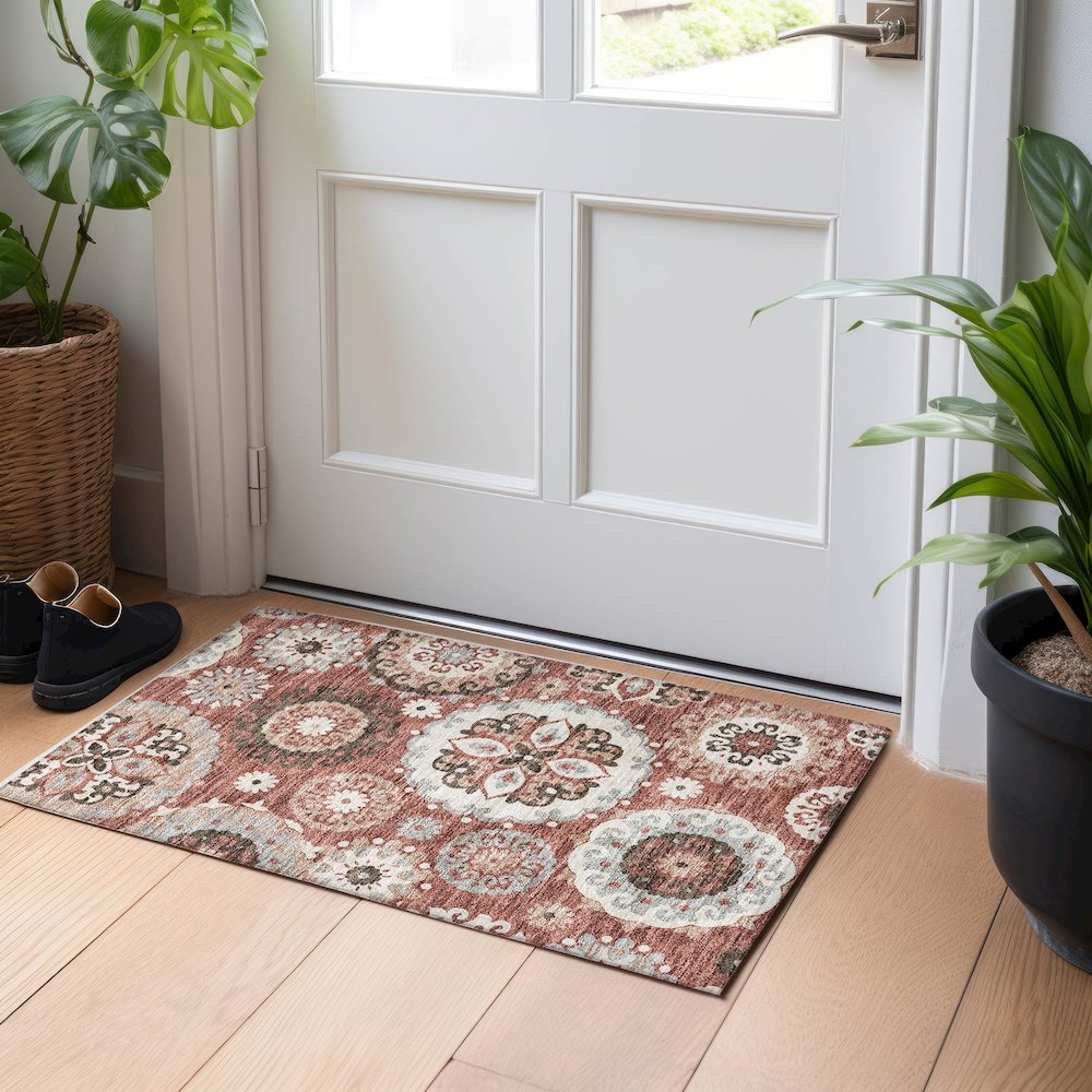 Premium Machine Washable Mayfield AMF763 Paprika 1'8" x 2'6" Rug. Picture 5
