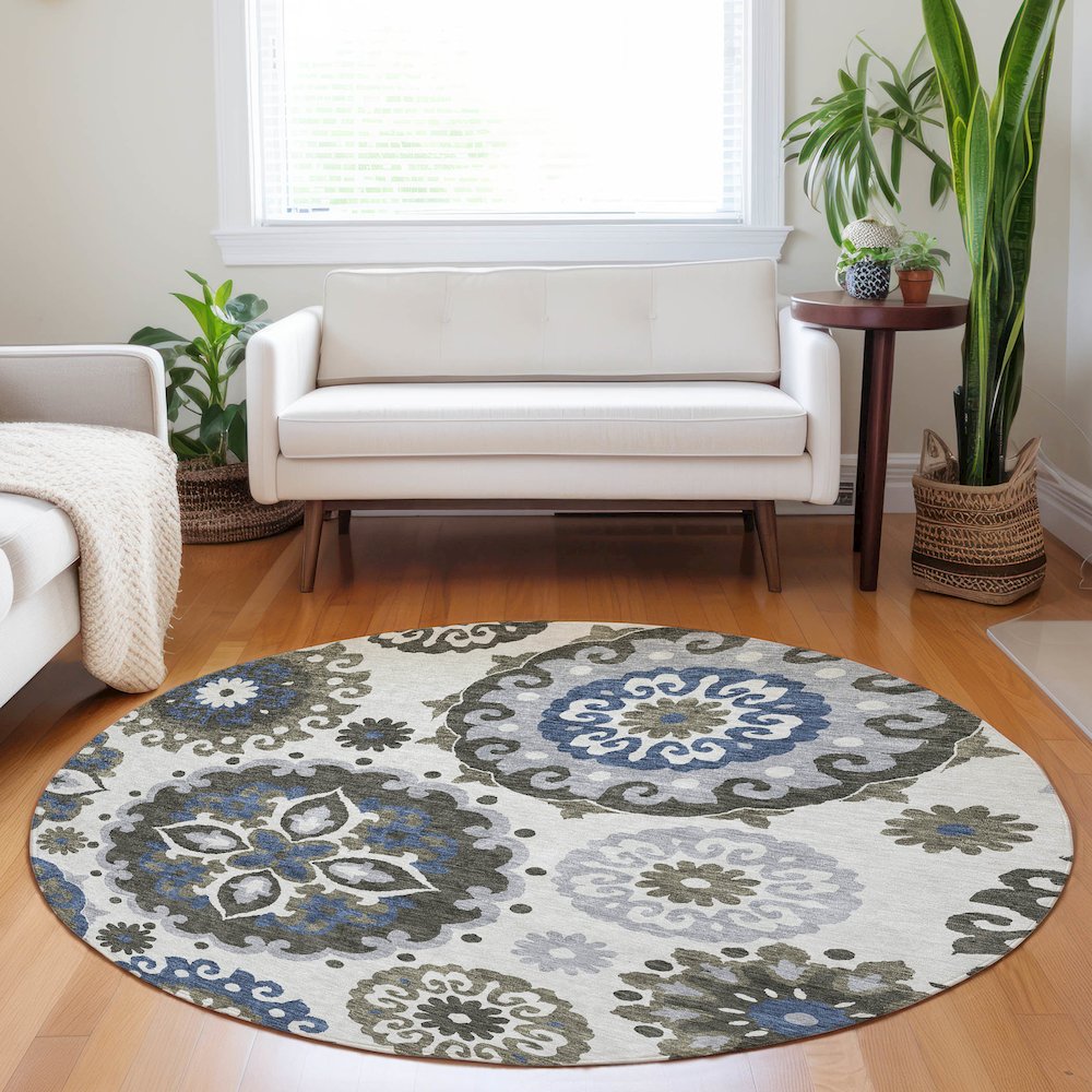 Premium Machine Washable Mayfield AMF763 Pewter 8' x 8' Round Rug. Picture 5