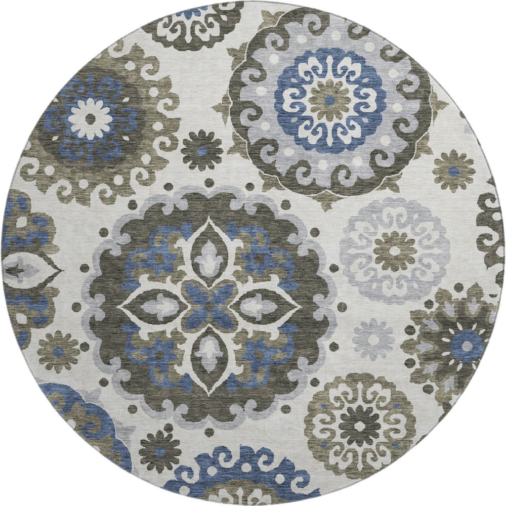 Premium Machine Washable Mayfield AMF763 Pewter 8' x 8' Round Rug. Picture 1