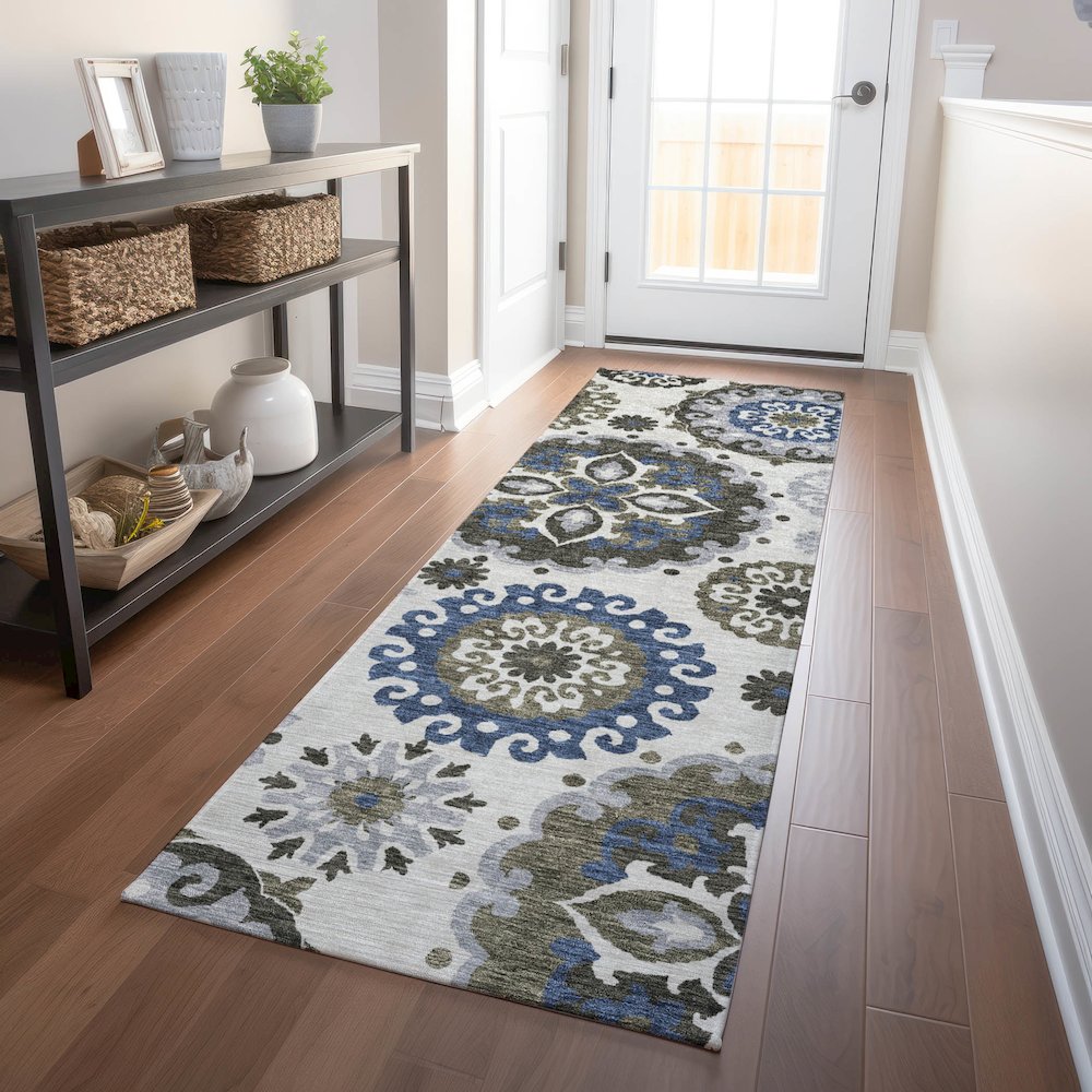 Premium Machine Washable Mayfield AMF763 Pewter 2'3" x 7'6" Runner Rug. Picture 5