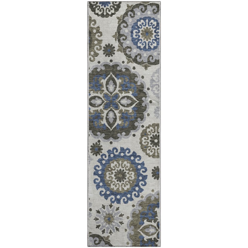 Premium Machine Washable Mayfield AMF763 Pewter 2'3" x 7'6" Runner Rug. Picture 1