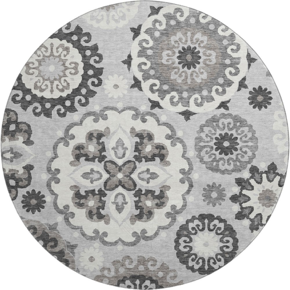 Premium Machine Washable Mayfield AMF763 Silver 8' x 8' Round Rug. Picture 1