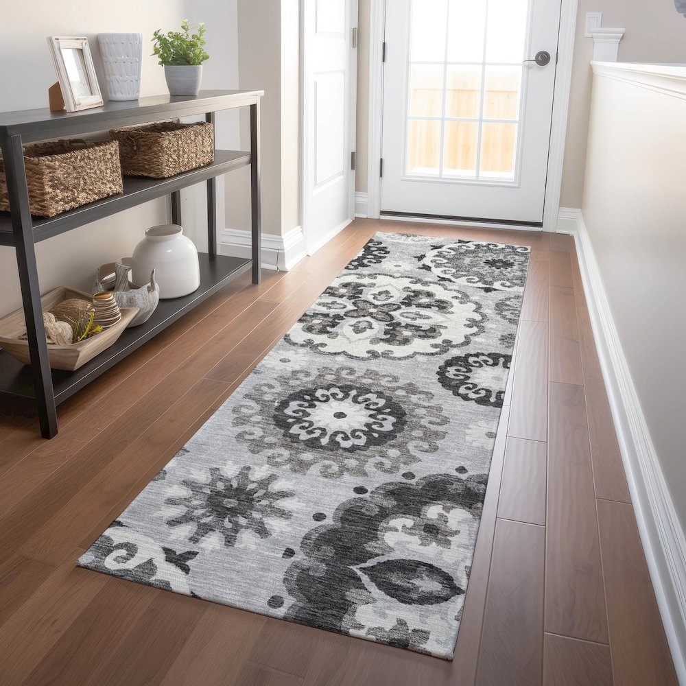 Premium Machine Washable Mayfield AMF763 Silver 2'3" x 7'6" Runner Rug. Picture 5