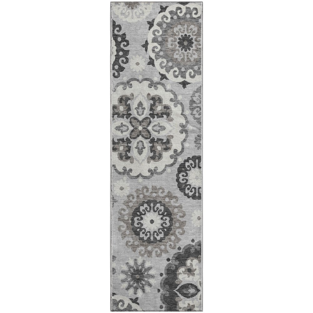 Premium Machine Washable Mayfield AMF763 Silver 2'3" x 7'6" Runner Rug. Picture 1