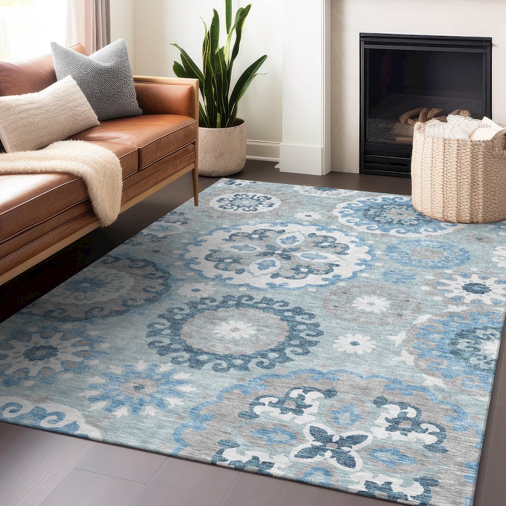 Premium Machine Washable Mayfield AMF763 Sky 2'6" x 3'10" Rug. Picture 6