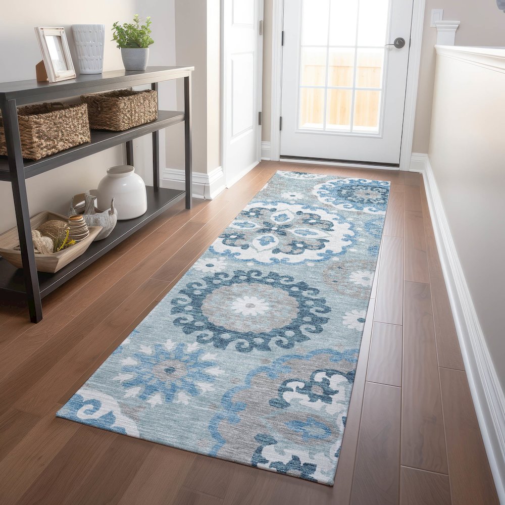 Premium Machine Washable Mayfield AMF763 Sky 2'3" x 7'6" Runner Rug. Picture 5