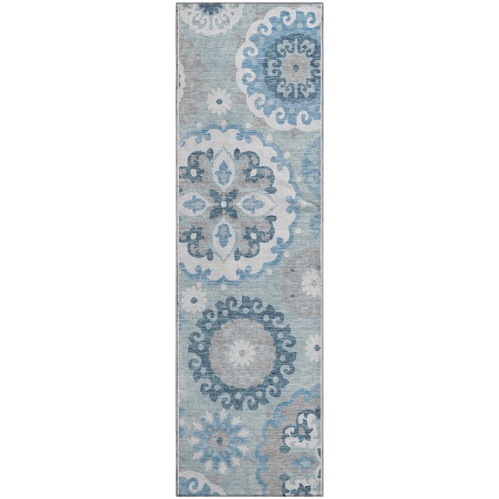 Premium Machine Washable Mayfield AMF763 Sky 2'3" x 7'6" Runner Rug. Picture 1