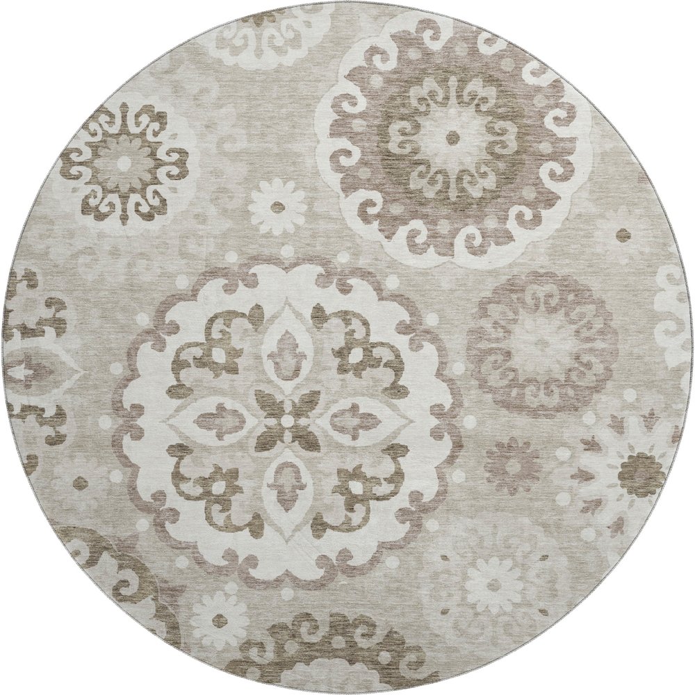Premium Machine Washable Mayfield AMF763 Taupe 8' x 8' Round Rug. Picture 1