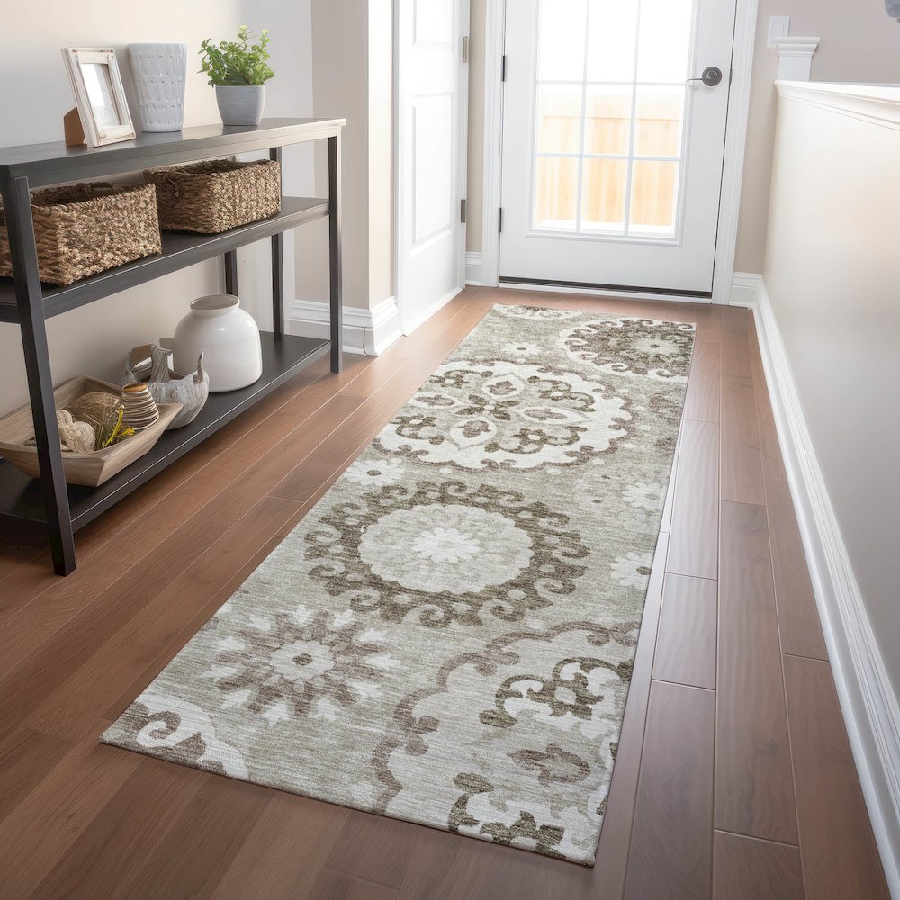 Premium Machine Washable Mayfield AMF763 Taupe 2'3" x 7'6" Runner Rug. Picture 5