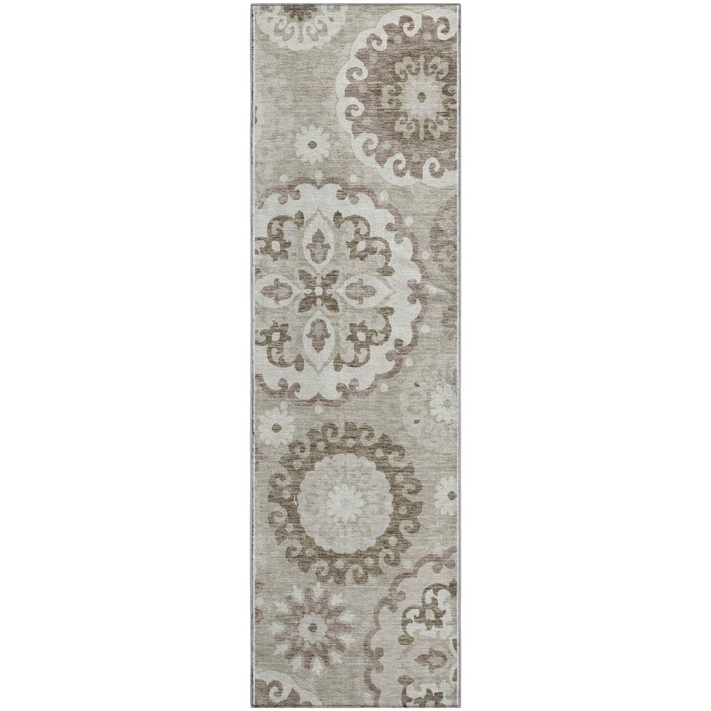 Premium Machine Washable Mayfield AMF763 Taupe 2'3" x 7'6" Runner Rug. Picture 1