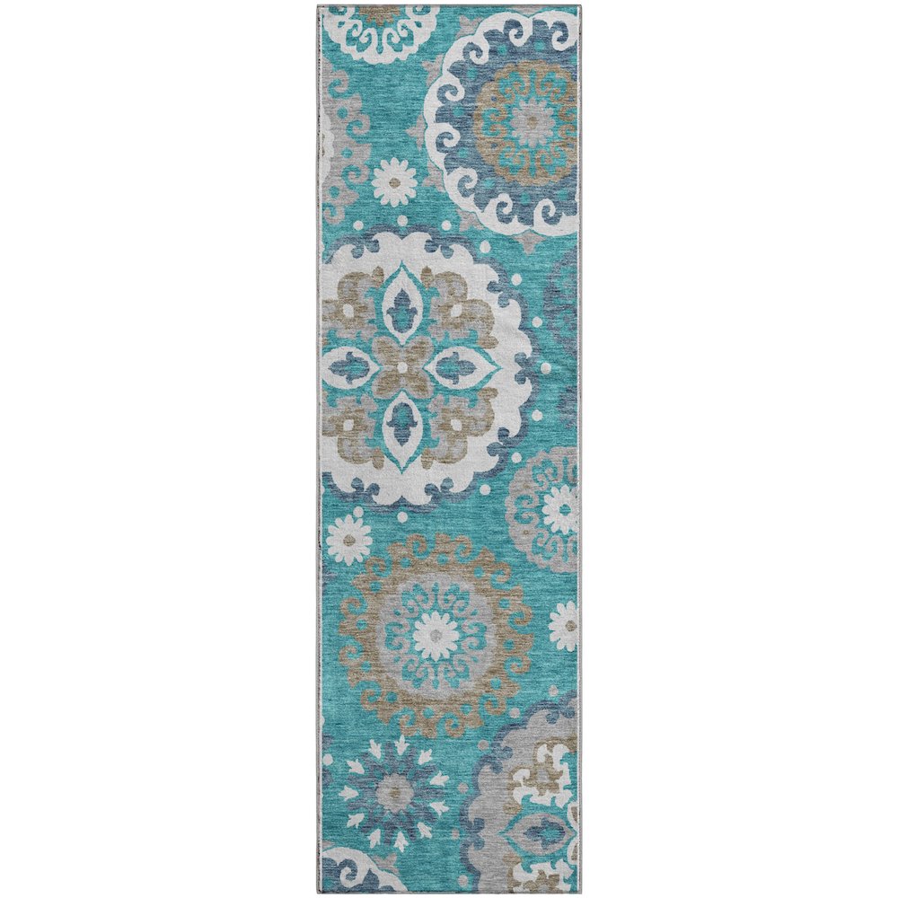 Premium Machine Washable Mayfield AMF763 Teal 2'3" x 7'6" Runner Rug. Picture 1