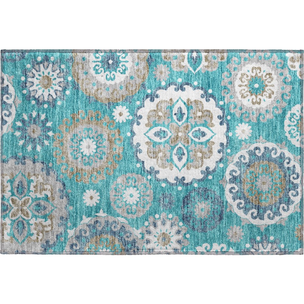 Premium Machine Washable Mayfield AMF763 Teal 1'8" x 2'6" Rug. Picture 1