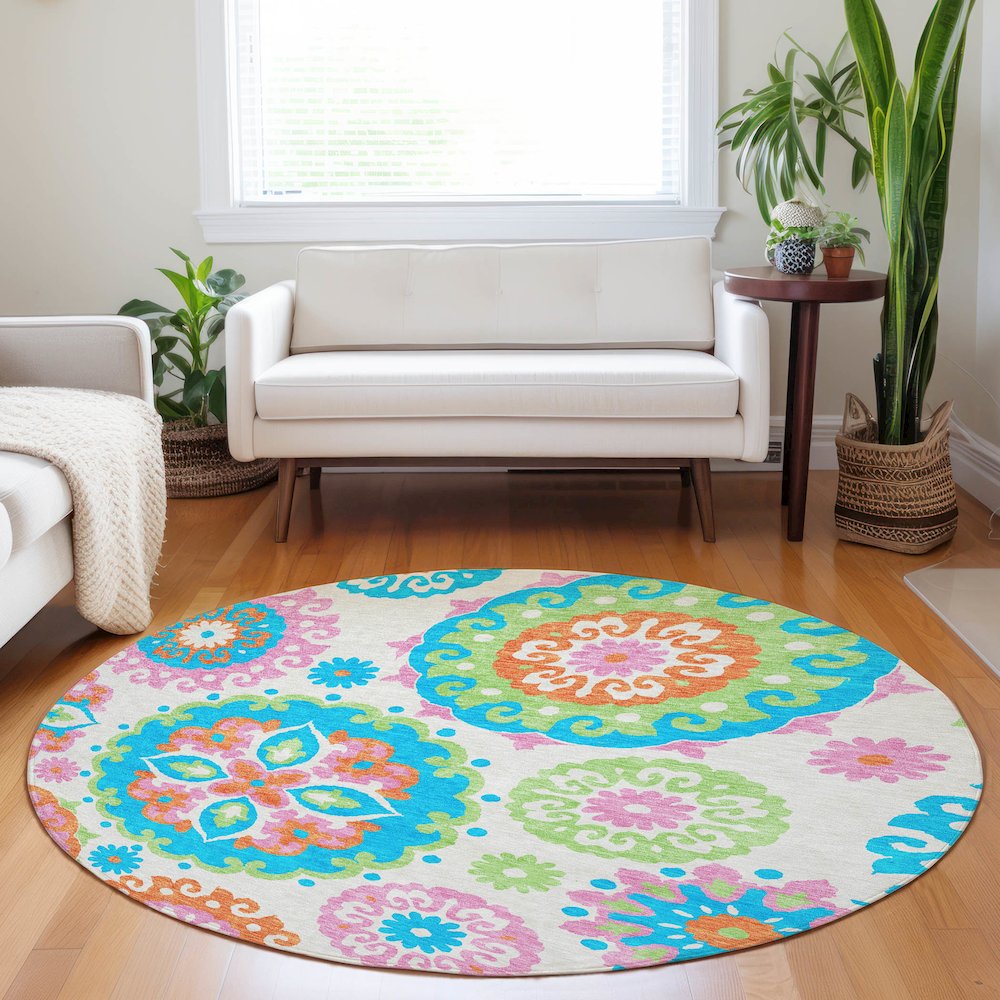 Premium Machine Washable Mayfield AMF763 White 8' x 8' Round Rug. Picture 5