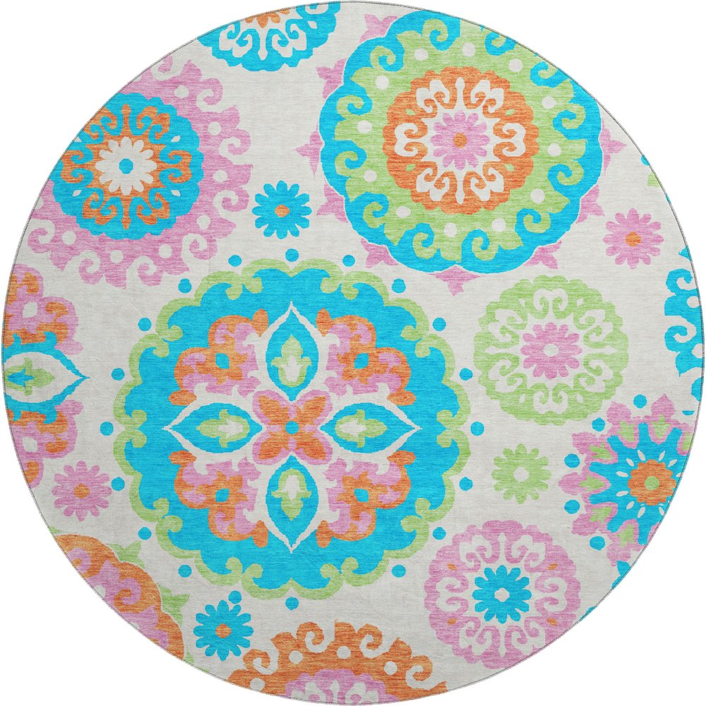Premium Machine Washable Mayfield AMF763 White 8' x 8' Round Rug. Picture 1