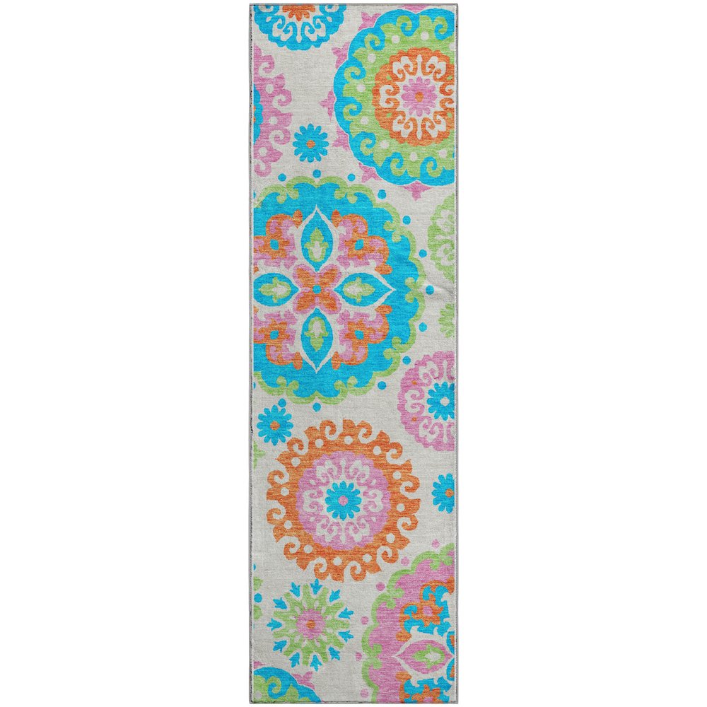 Premium Machine Washable Mayfield AMF763 White 2'3" x 7'6" Runner Rug. Picture 1