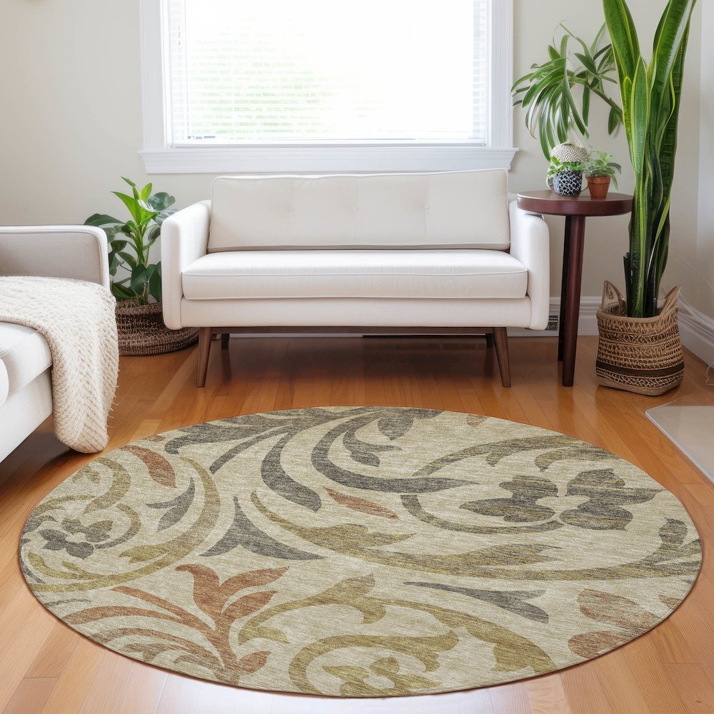 Premium Machine Washable Mayfield AMF764 Beige 8' x 8' Round Rug. Picture 5