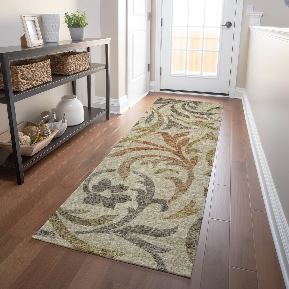 Premium Machine Washable Mayfield AMF764 Beige 2'3" x 7'6" Runner Rug. Picture 5